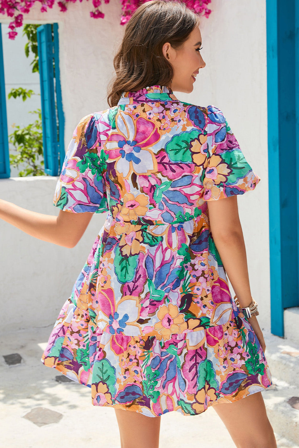 Floral Notched Neck Ruffle Hem Dress - Runway Frenzy