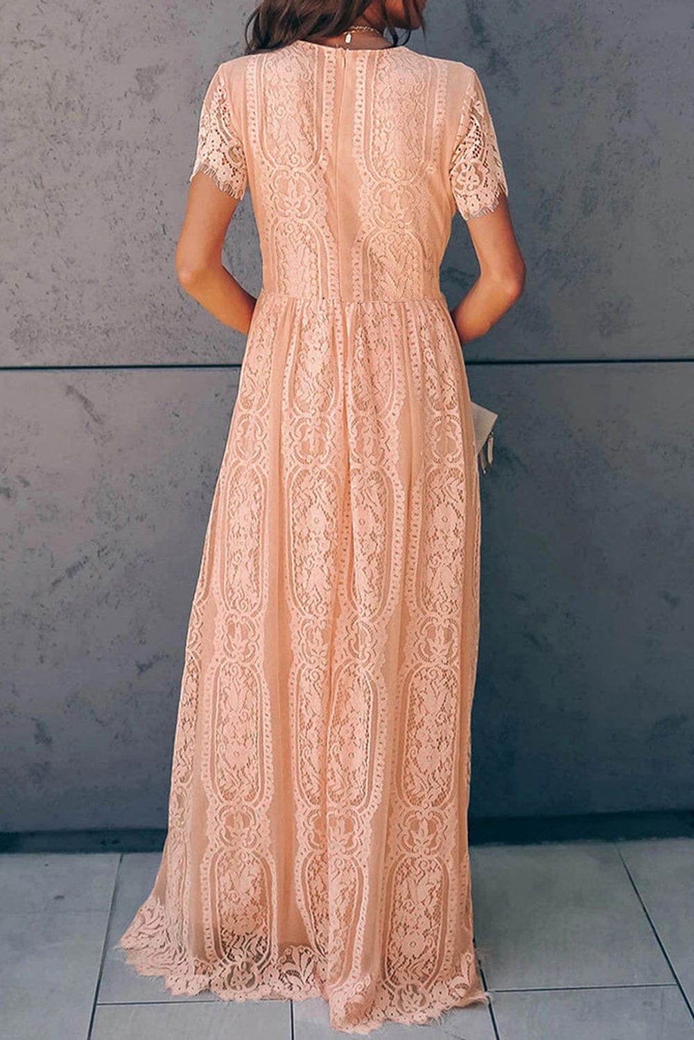 Scalloped Trim Lace Plunge Dress - Runway Frenzy 