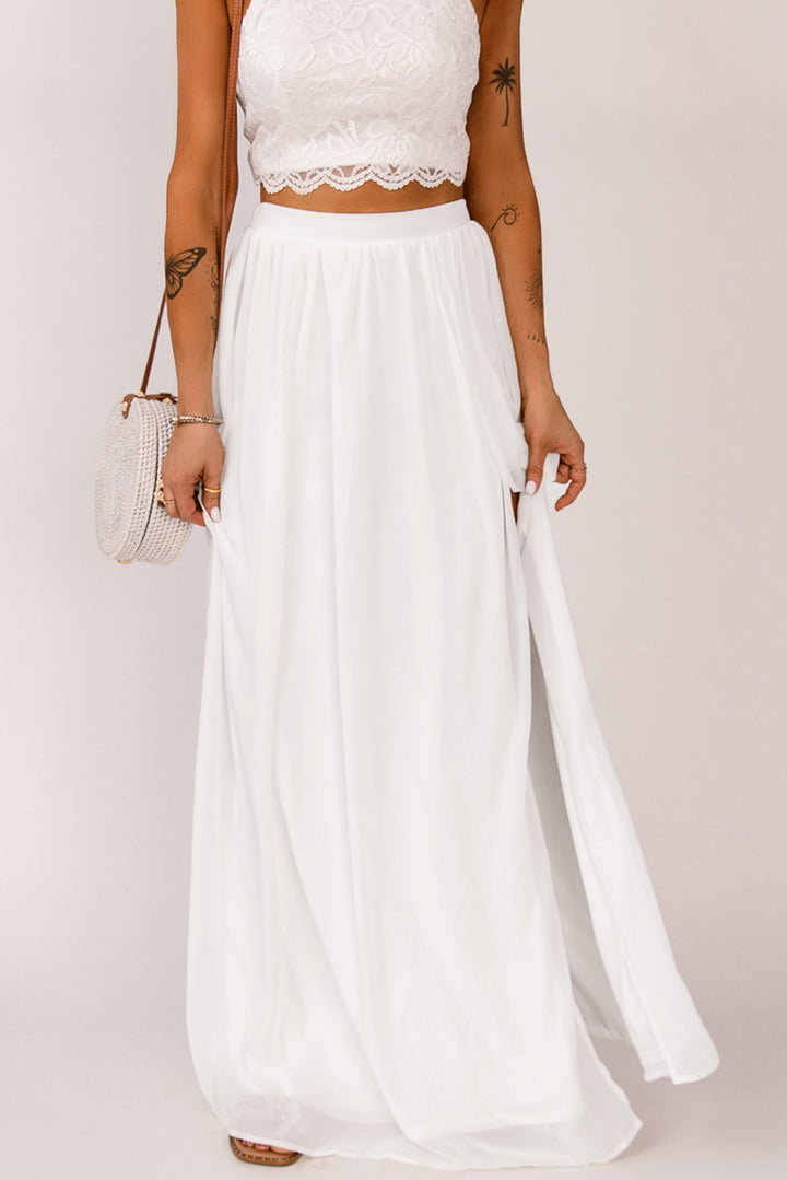 Elastic Waistband Split Maxi Skirt - Runway Frenzy