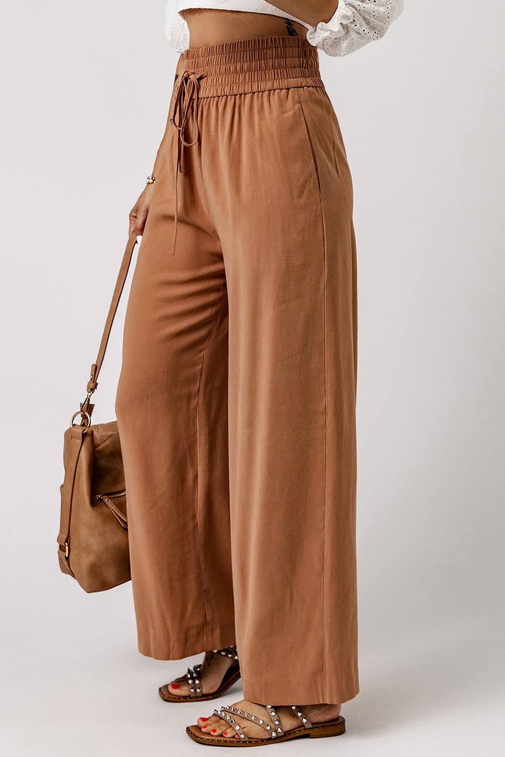 Drawstring Smocked Waist Wide Leg Pants - Runway Frenzy