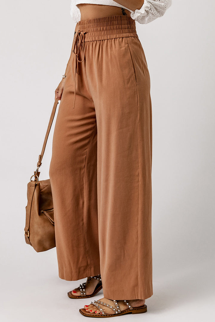 Drawstring Smocked Waist Wide Leg Pants - Runway Frenzy