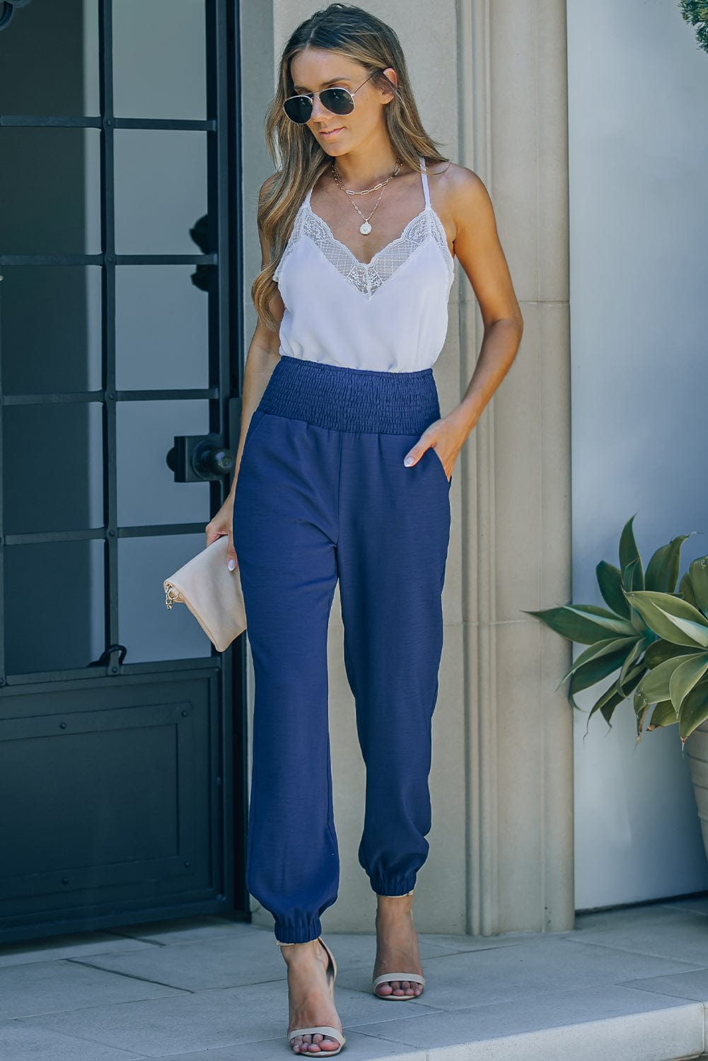 Smocked Waist Pocket Joggers - Runway Frenzy 