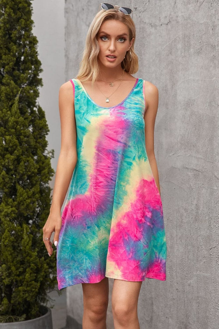 Tie-Dye Sleeveless Dress with Pockets - Runway Frenzy 