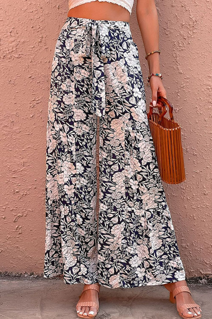 Floral Belted Wide Leg Pants - Runway Frenzy