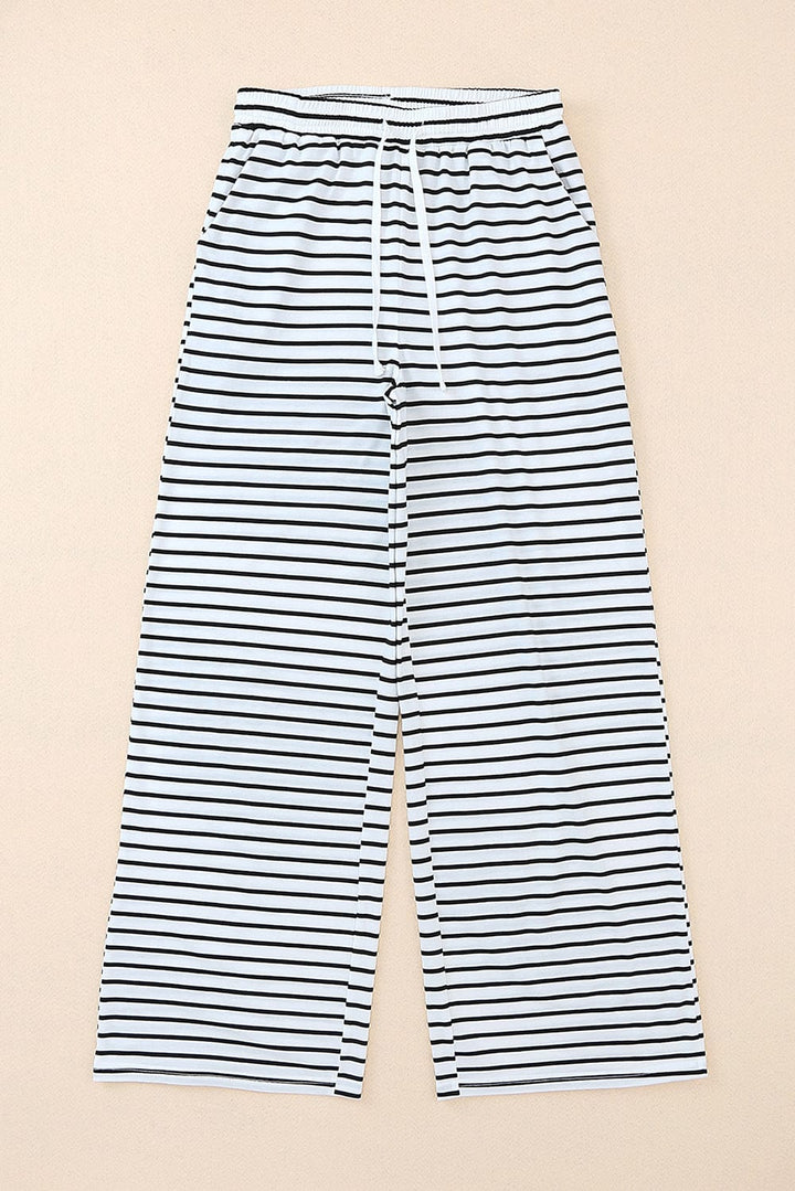 Striped Drawstring Waist Wide Leg Pants - Runway Frenzy 