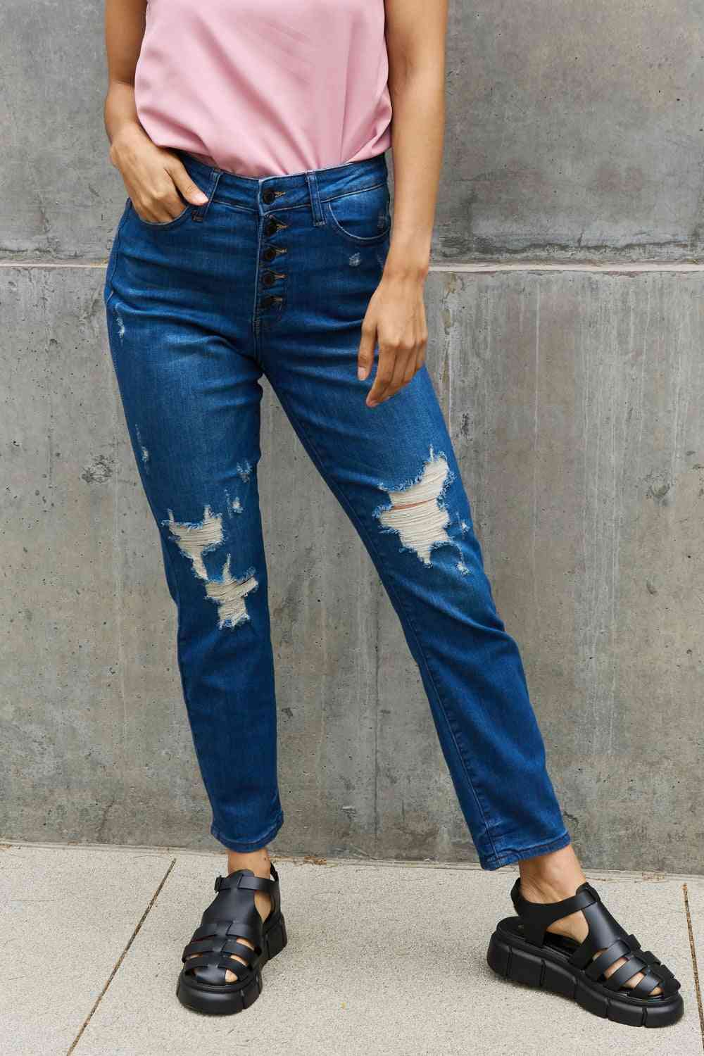 Judy Blue Melanie Full Size High Waisted Distressed Boyfriend Jeans Trendsi