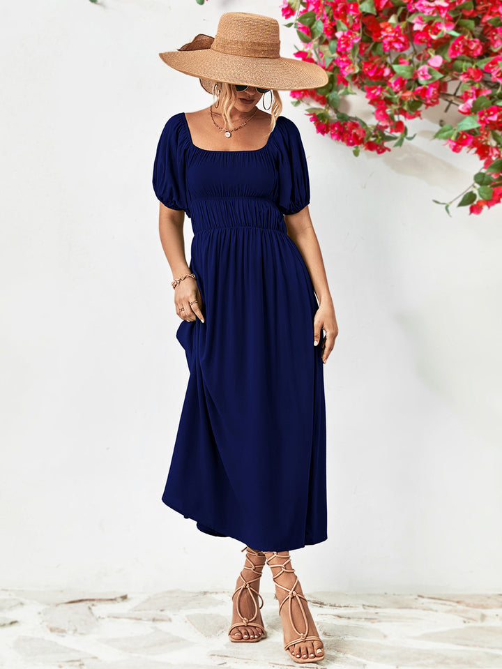 Off-Shoulder Balloon Sleeve Midi Dress - Runway Frenzy 