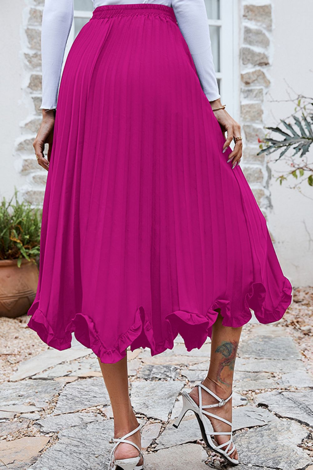 Frill Trim Smocked Waist Midi Skirt - Runway Frenzy