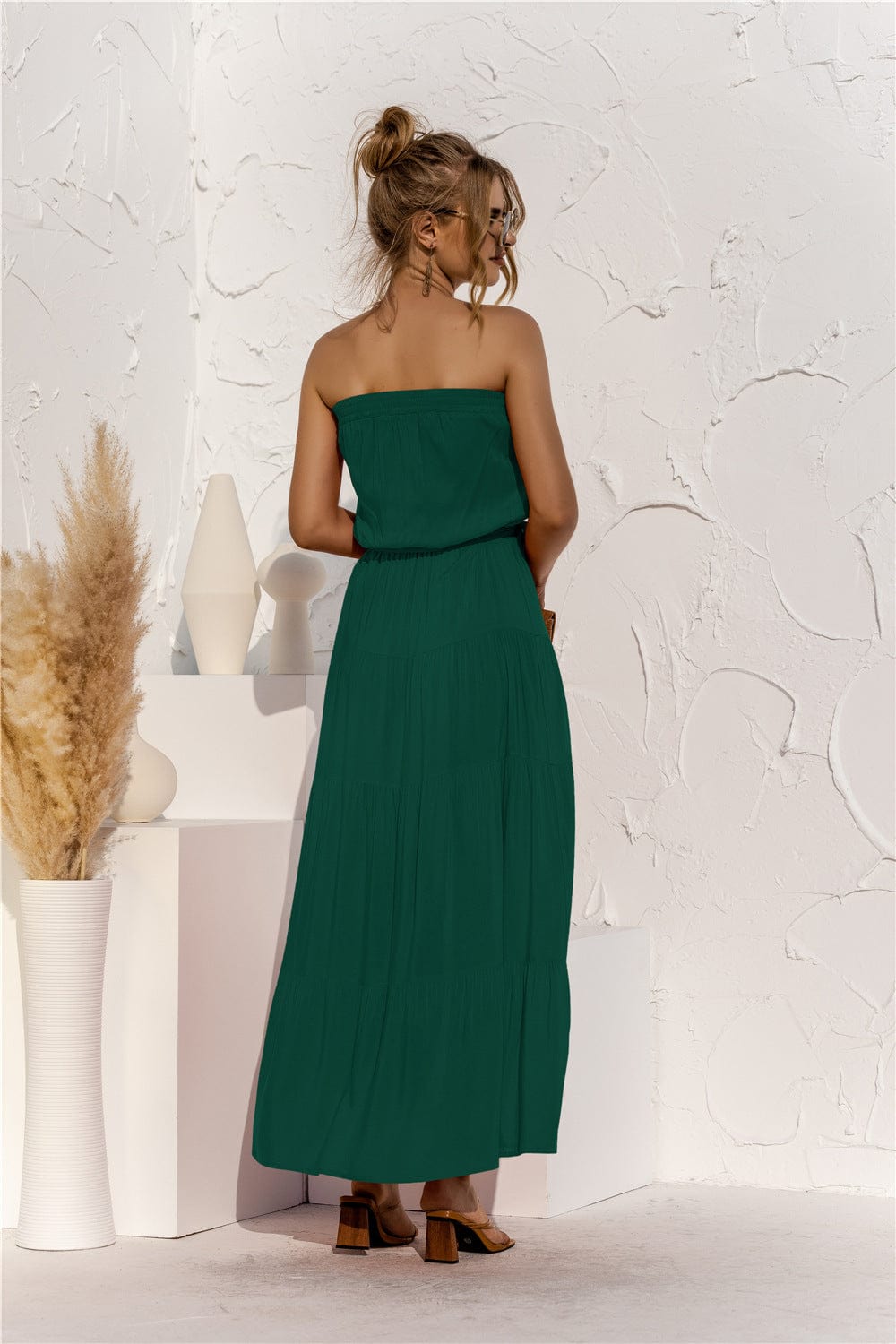 Strapless Tie Waist Tiered Maxi Dress - Runway Frenzy 