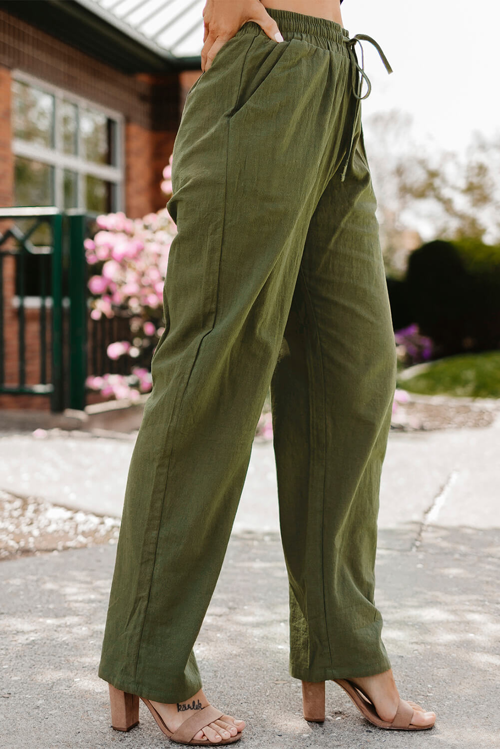 Drawstring Elastic Waist Pants with Pockets - Runway Frenzy