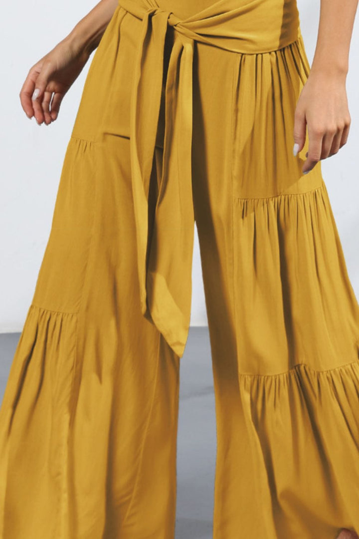 Tie Front Smocked Tiered Culottes - Runway Frenzy 