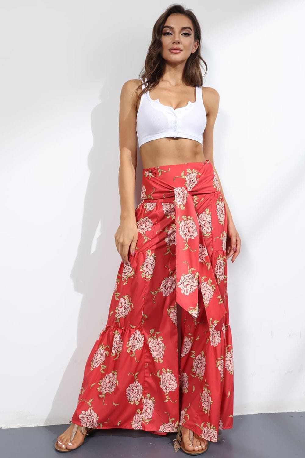 Printed High-Rise Tied Culottes - Runway Frenzy 