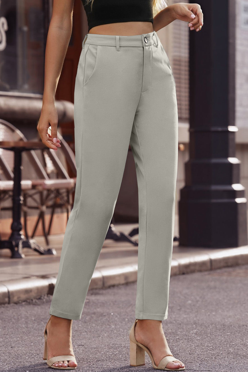 Ankle-Length Straight Leg Pants with Pockets - Runway Frenzy