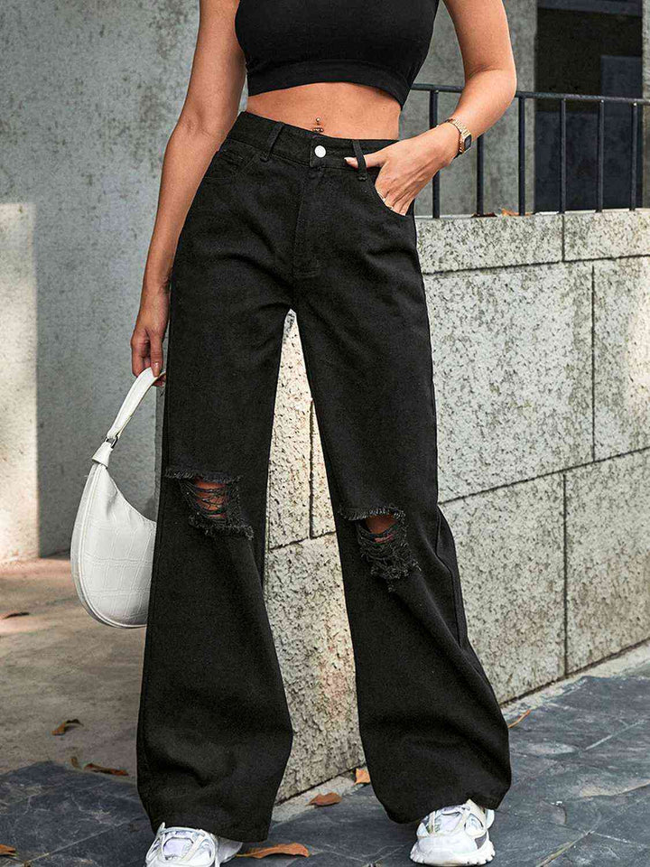 Distressed Wide Leg Jeans Trendsi