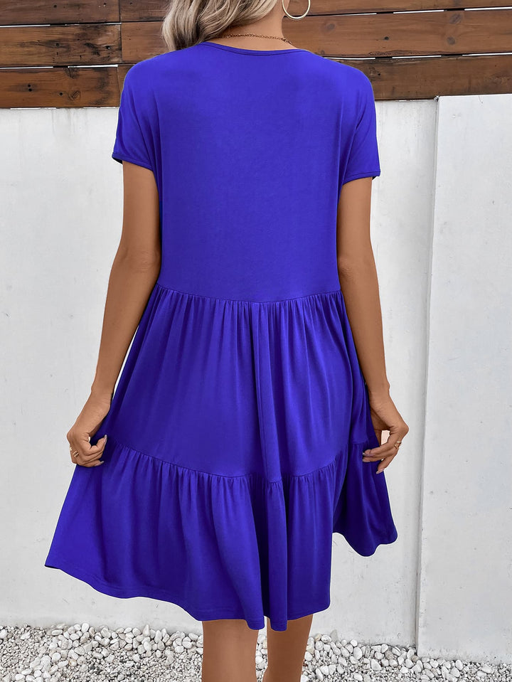 V-Neck Short Sleeve Dress with Pockets - Runway Frenzy 