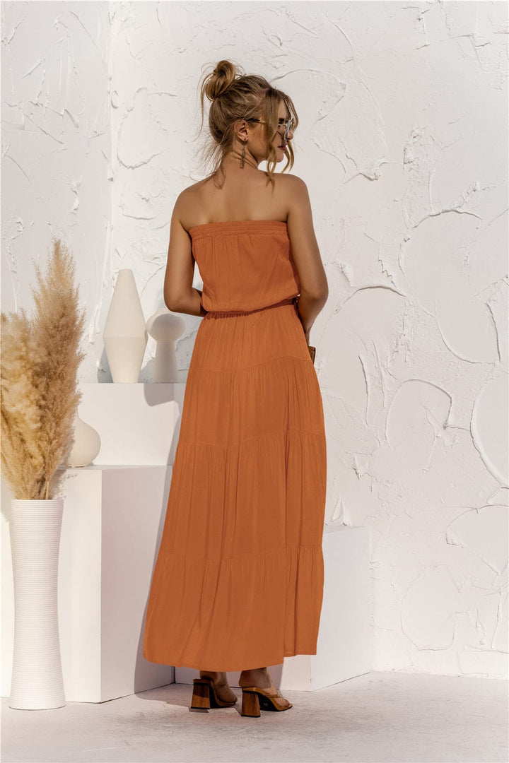 Strapless Tie Waist Tiered Maxi Dress - Runway Frenzy 