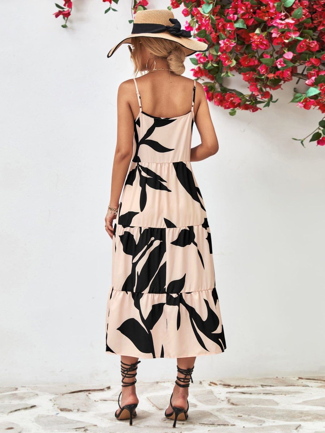 Printed Spaghetti Strap Tiered Midi Dress - Runway Frenzy