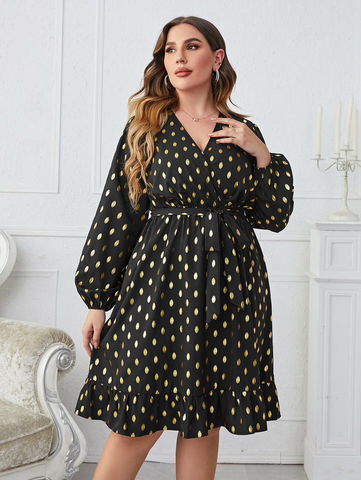 Plus Size Printed Surplice Neck Knee-Length Dress - Runway Frenzy 