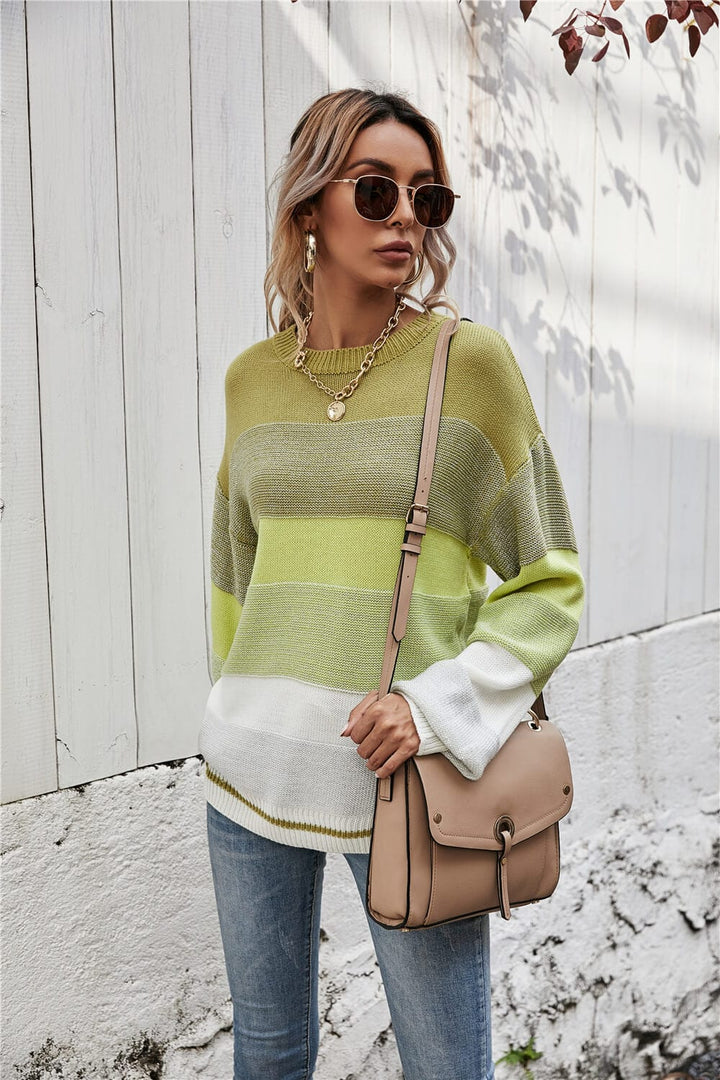 Striped Ribbed Trim Sweater - Runway Frenzy 