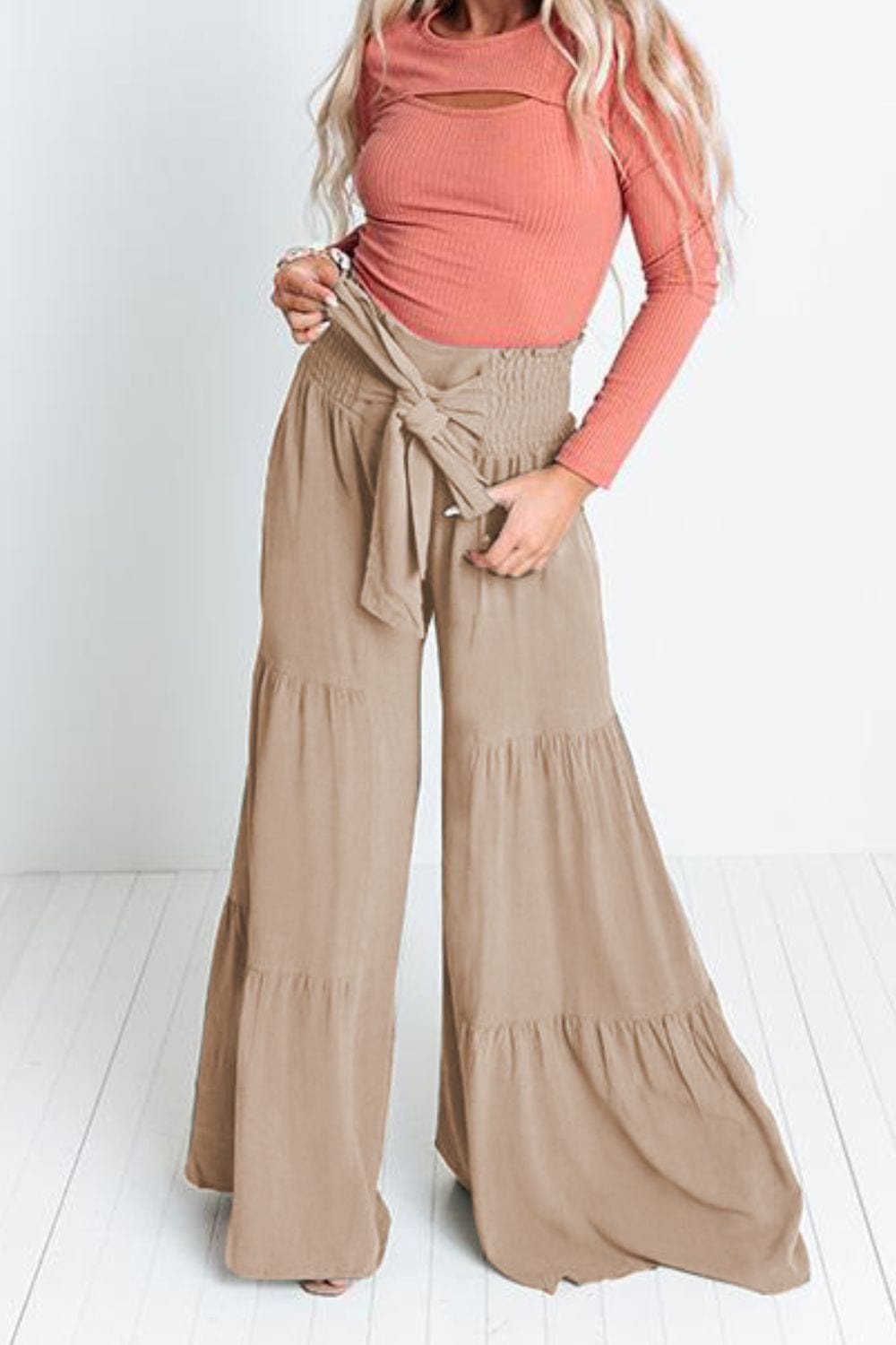 Tie Front Smocked Tiered Culottes - Runway Frenzy 