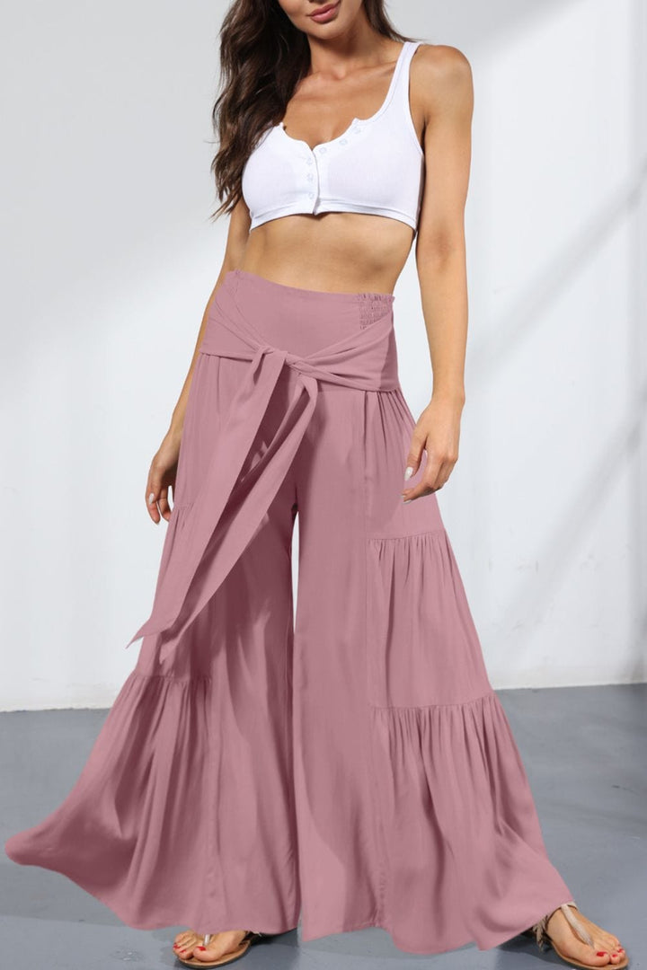 Tie Front Smocked Tiered Culottes - Runway Frenzy 