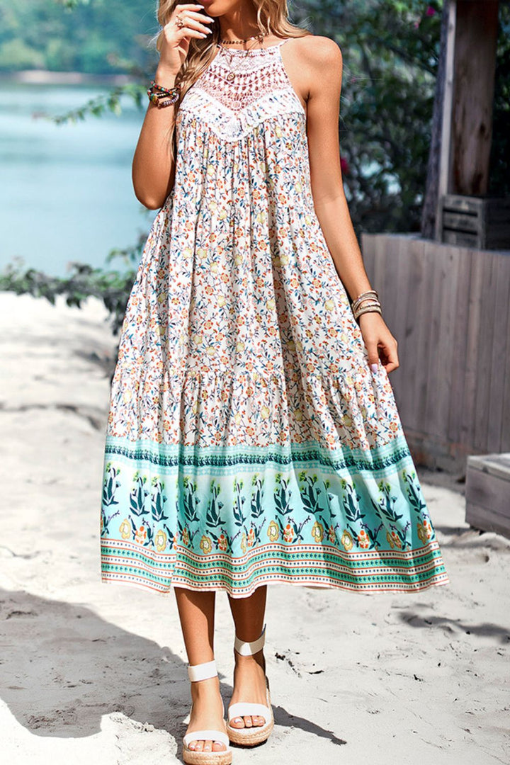 Floral Print Bohemian Style Round Neck Sleeveless Dress - Runway Frenzy