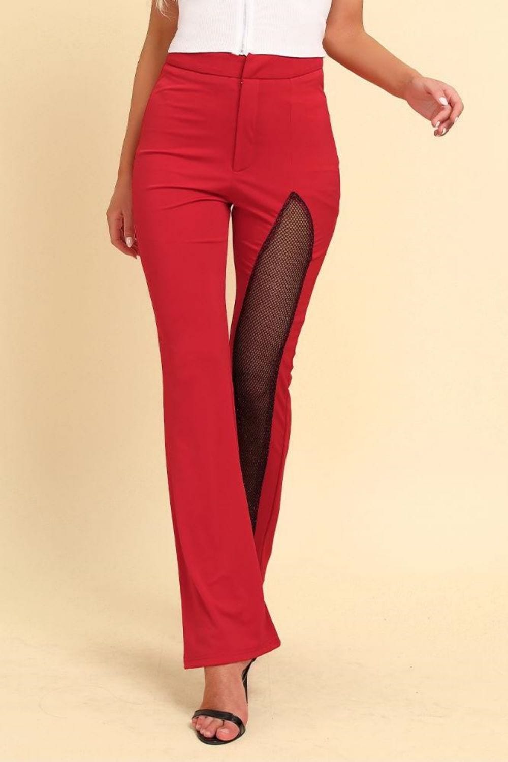 Spliced Mesh Bootcut Pants - Runway Frenzy 