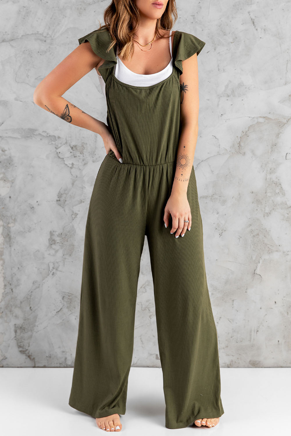 Flutter Sleeve Ribbed Jumpsuit - Runway Frenzy