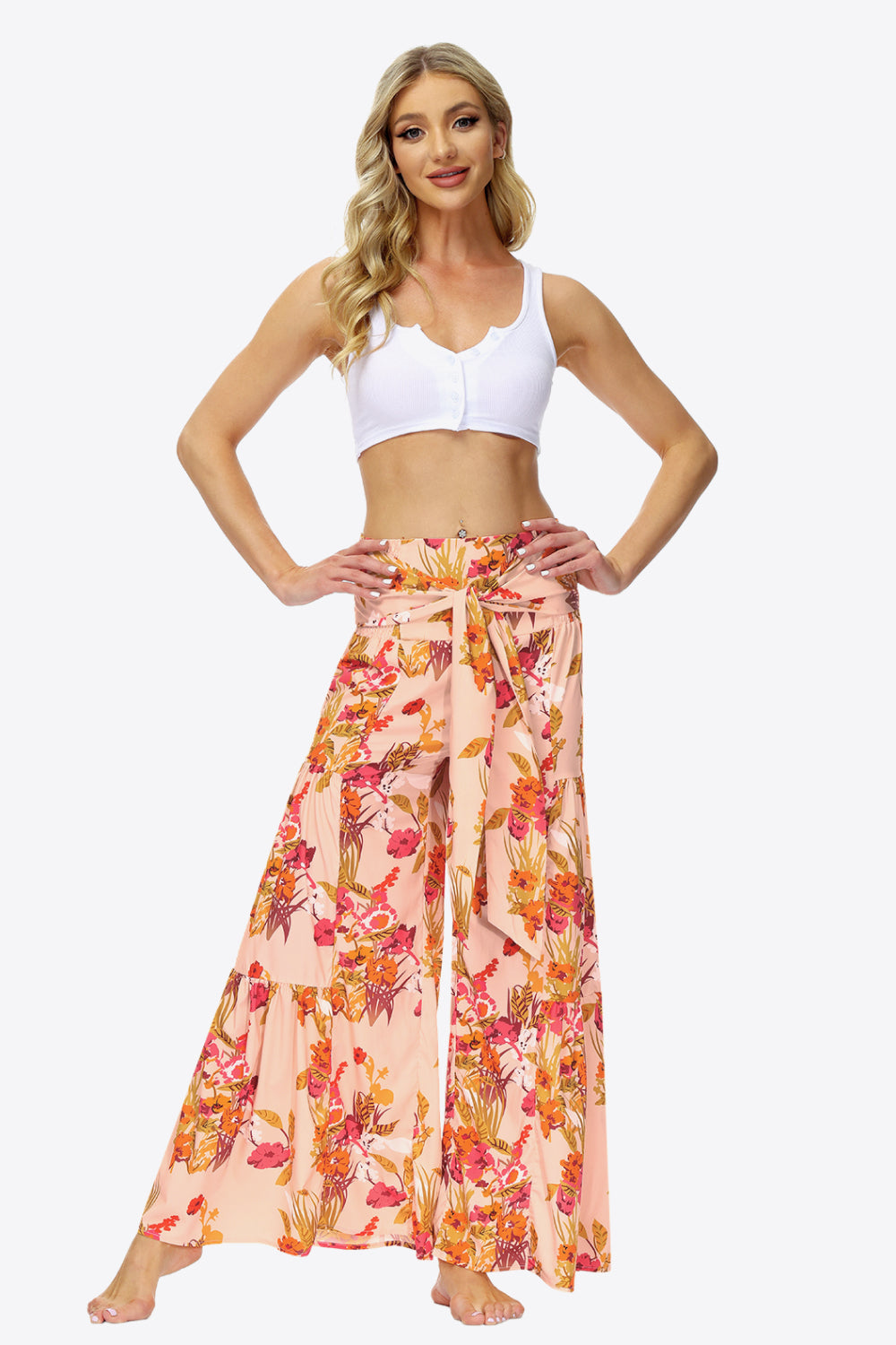 Floral Tie-Waist Tiered Culottes - Runway Frenzy