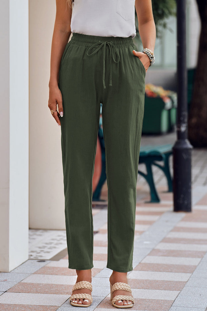 Drawstring Elastic Waist Pants with Pockets - Runway Frenzy