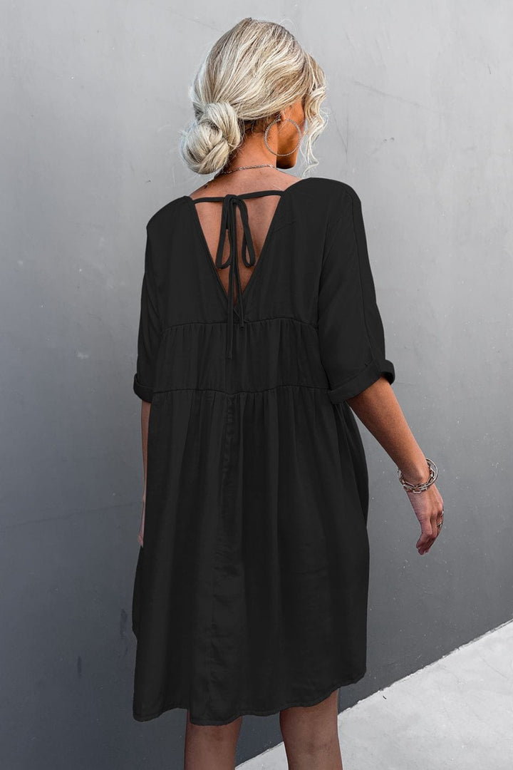 Tie Back Pocket Mini Dress - Runway Frenzy 