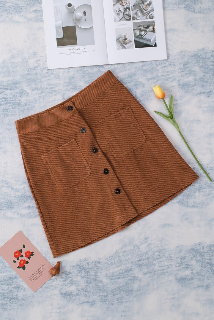 Buttoned Corduroy Mini Skirt - Runway Frenzy