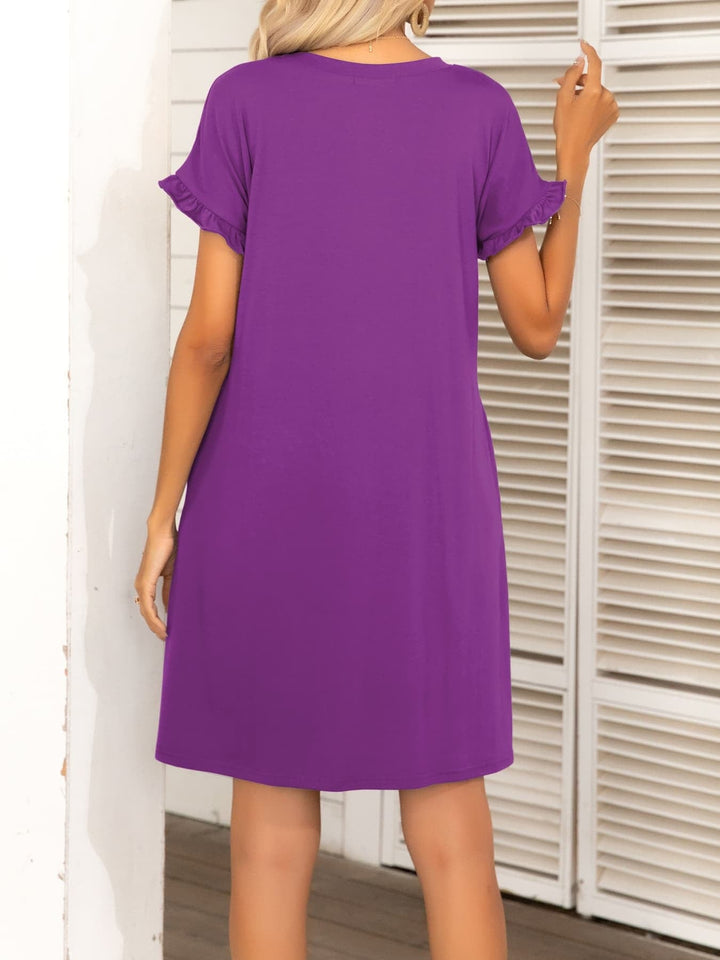 Round Neck Flounce Sleeve Dress with Pockets - Runway Frenzy 