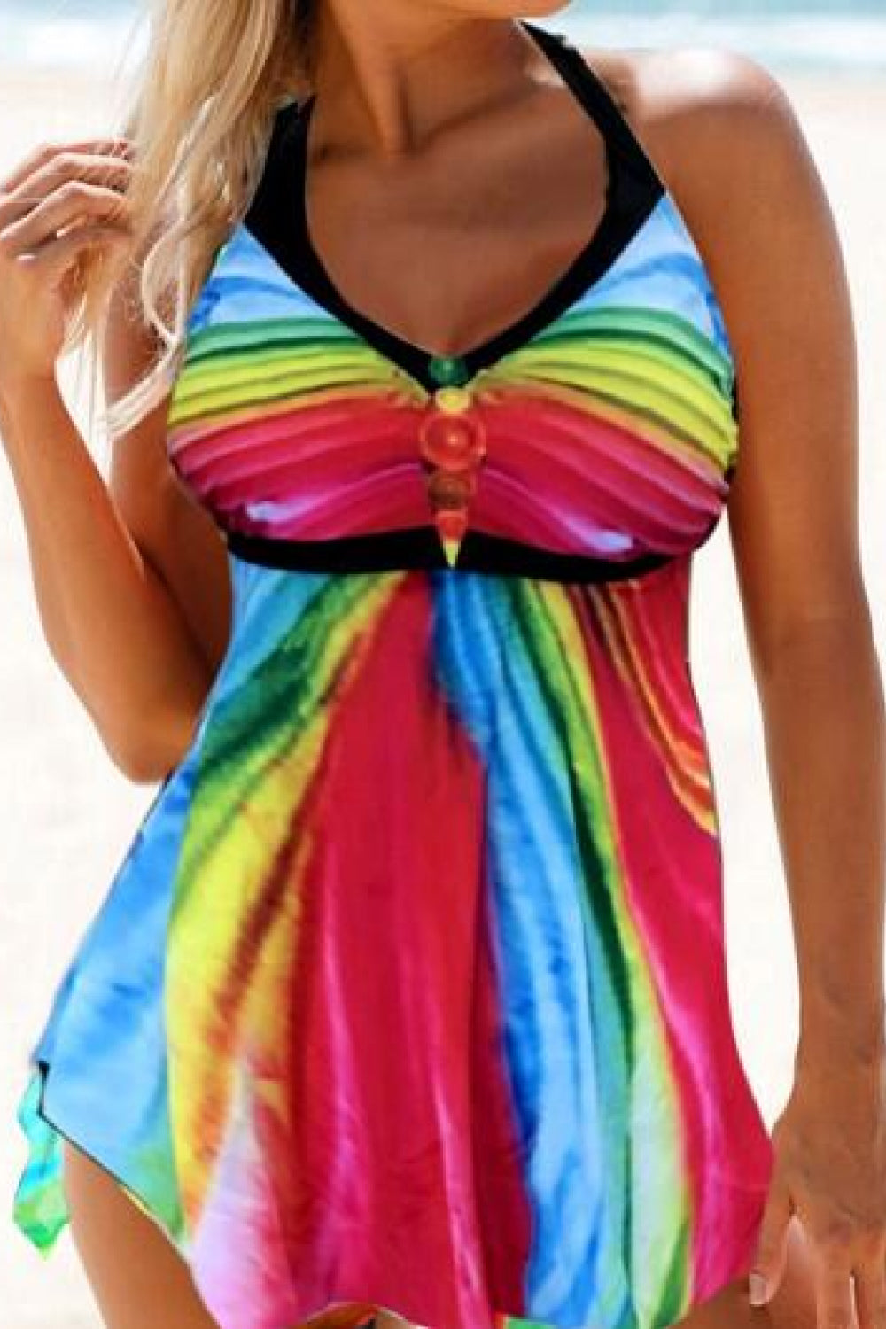 Multicolored Halter Neck Two-Piece Swimsuit - Runway Frenzy 