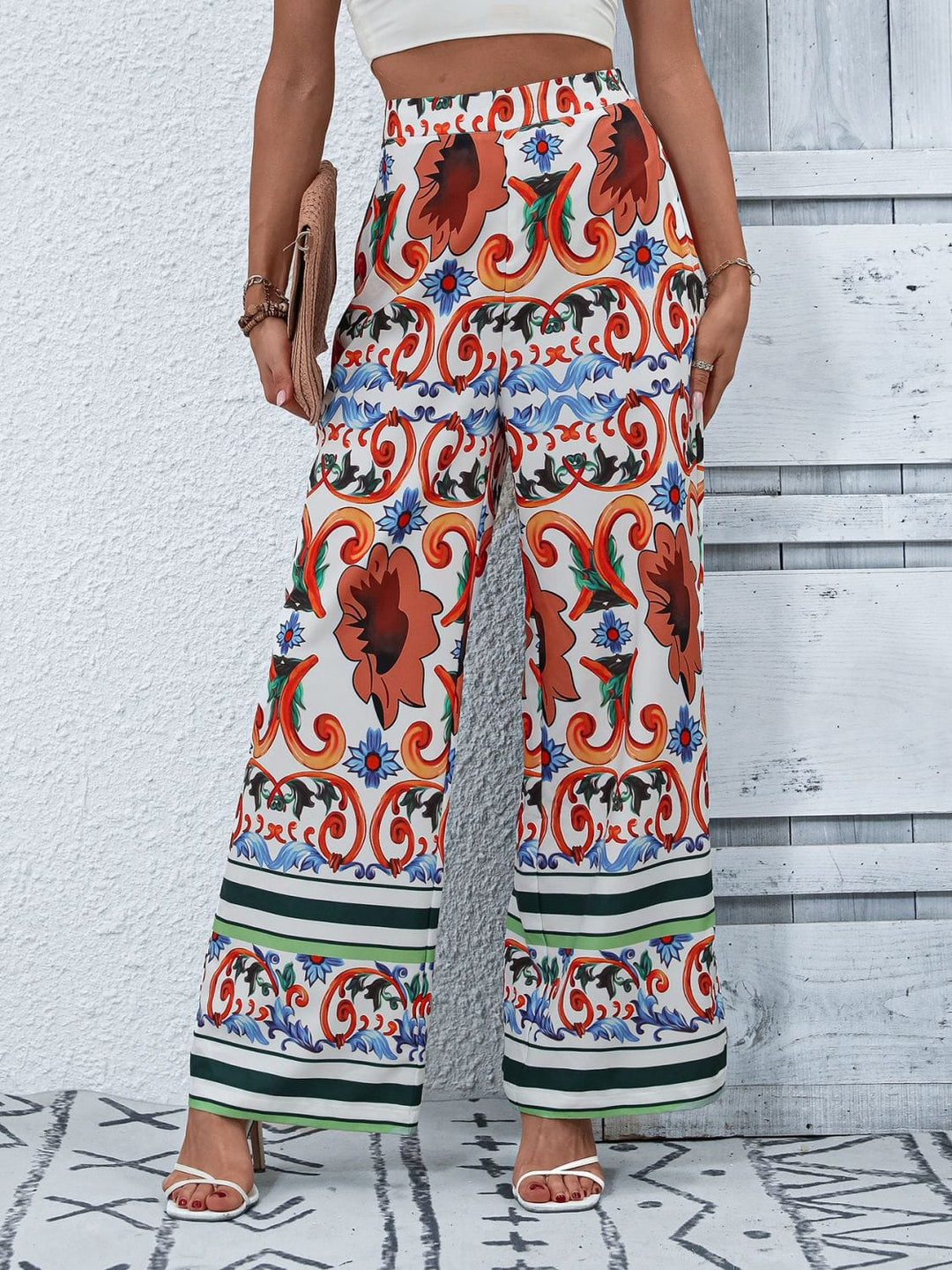 Printed High-Rise Wide Leg Pants - Runway Frenzy 