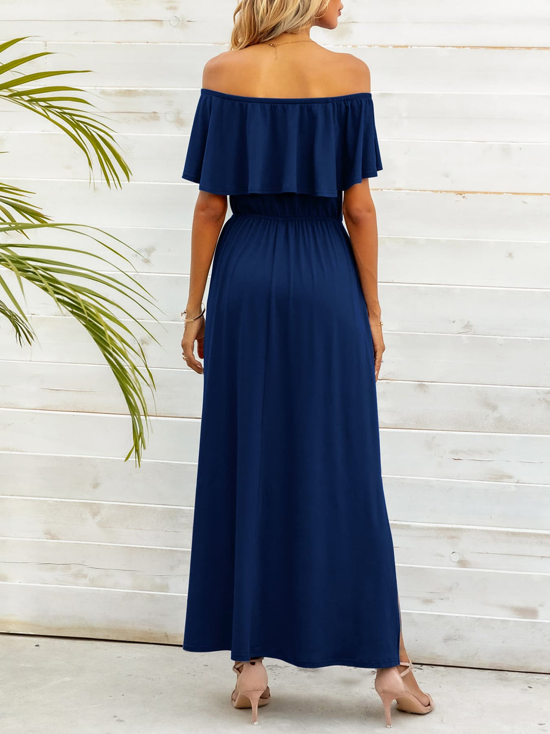 Off-Shoulder Slit Maxi Dress - Runway Frenzy 