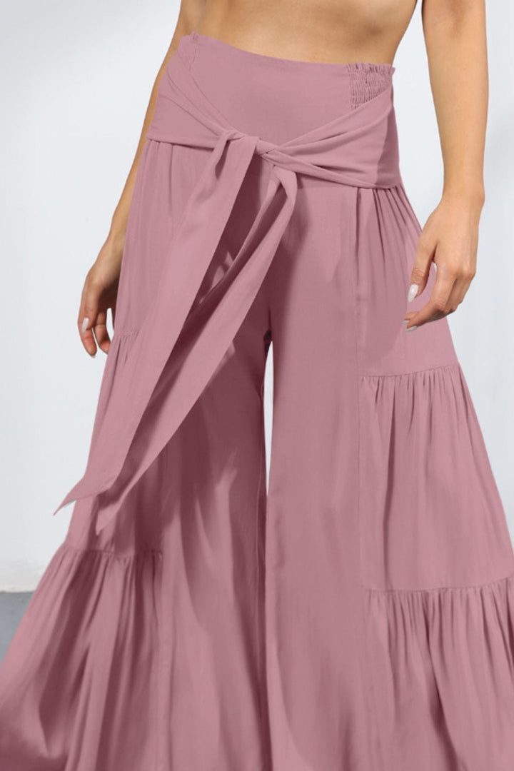 Tie Front Smocked Tiered Culottes - Runway Frenzy 