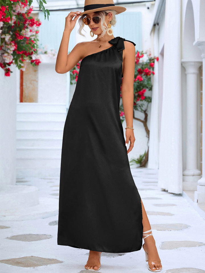 One-Shoulder Slit Maxi Dress - Runway Frenzy 