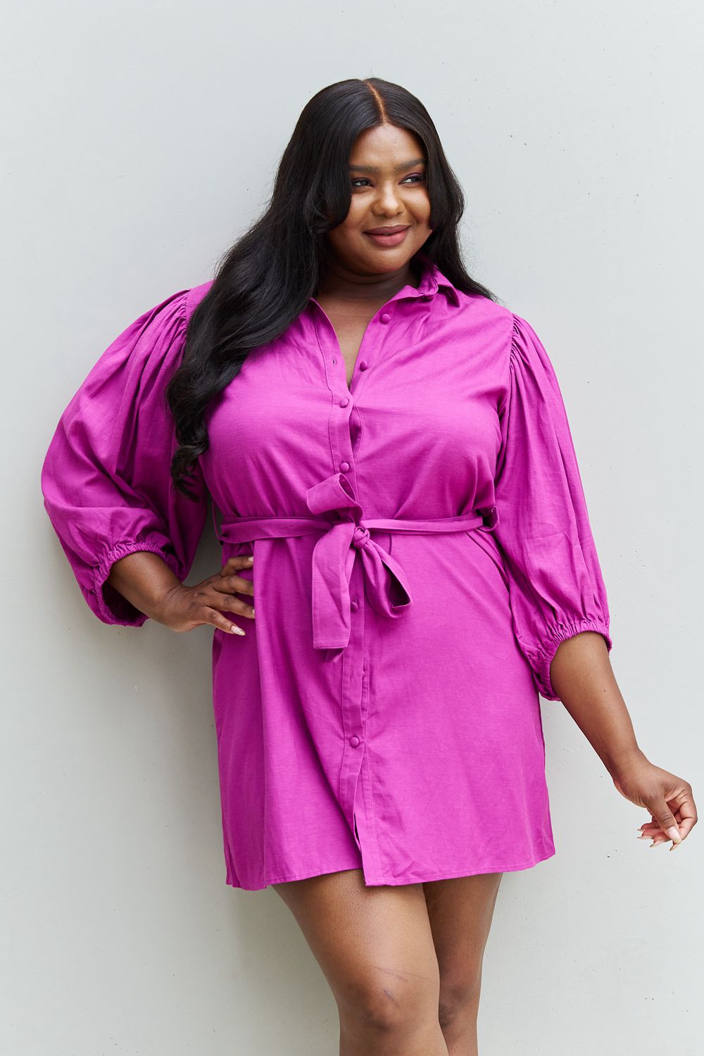 Jade By Jane Hello Darling Full Size Half Sleeve Belted Mini Dress in Magenta - Runway Frenzy 