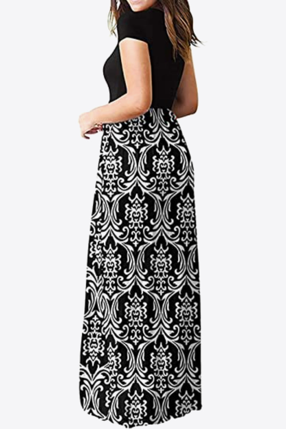 Full Size Printed Round Neck Short Sleeve Dress with Pockets - Runway Frenzy