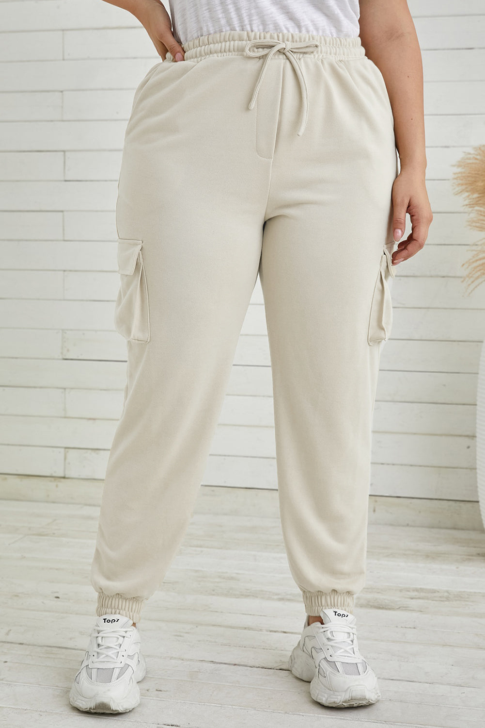 Plus Size Elastic Waist Joggers with Pockets - Runway Frenzy 