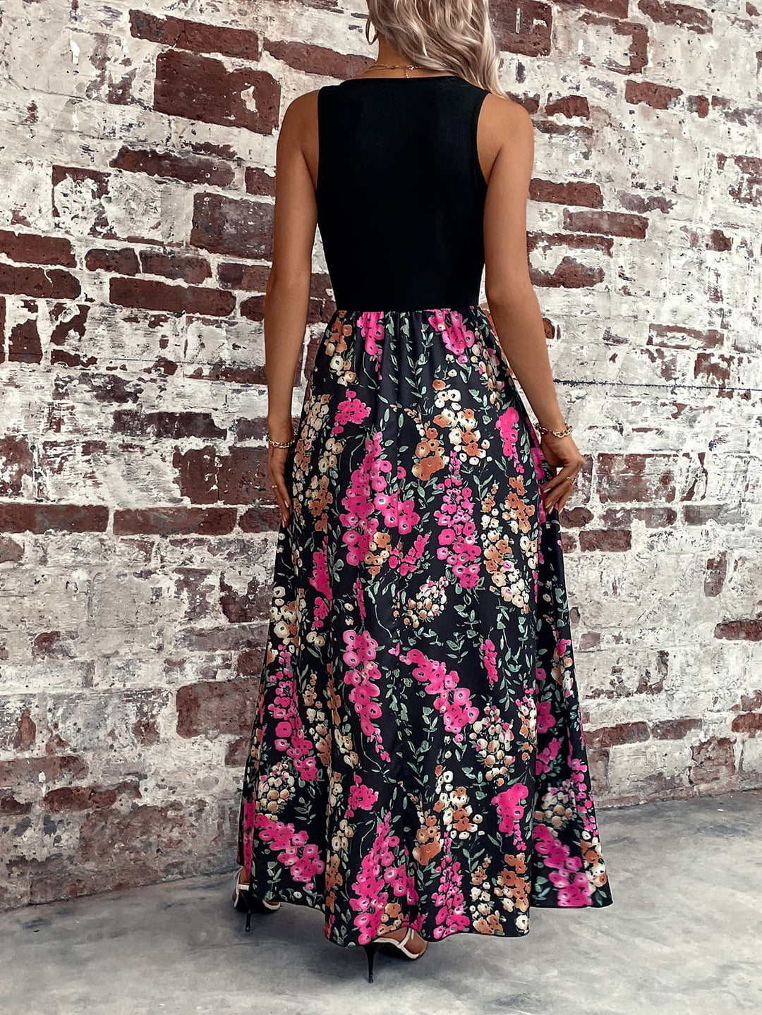 Floral Scoop Neck Sleeveless Maxi Dress - Runway Frenzy