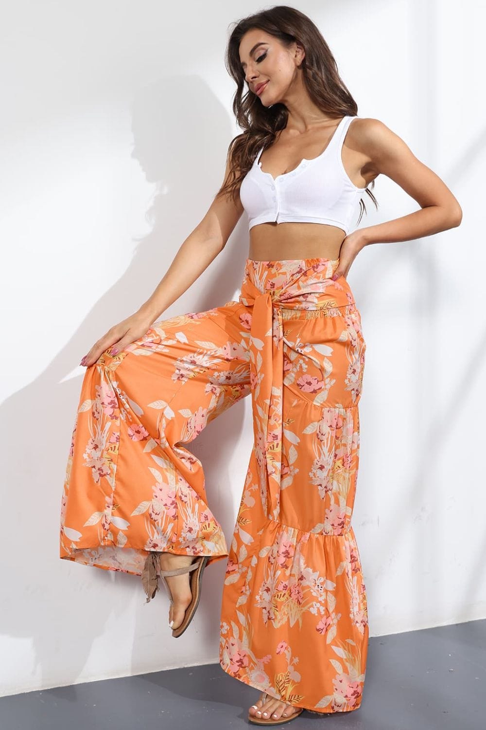 Printed High-Rise Tied Culottes - Runway Frenzy 