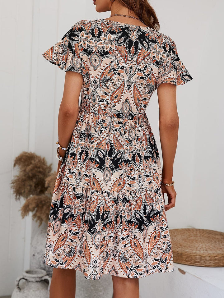 Printed V-Neck Tiered Dress - Runway Frenzy 