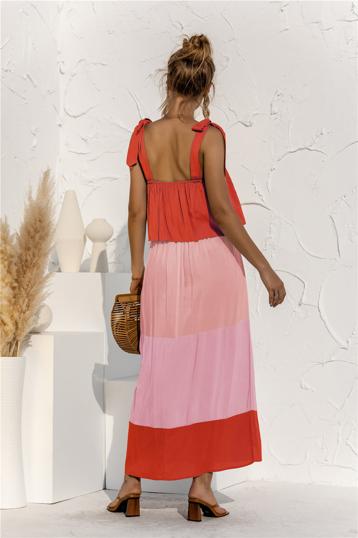 Color Block Tie Shoulder Tiered Sleeveless Dress - Runway Frenzy