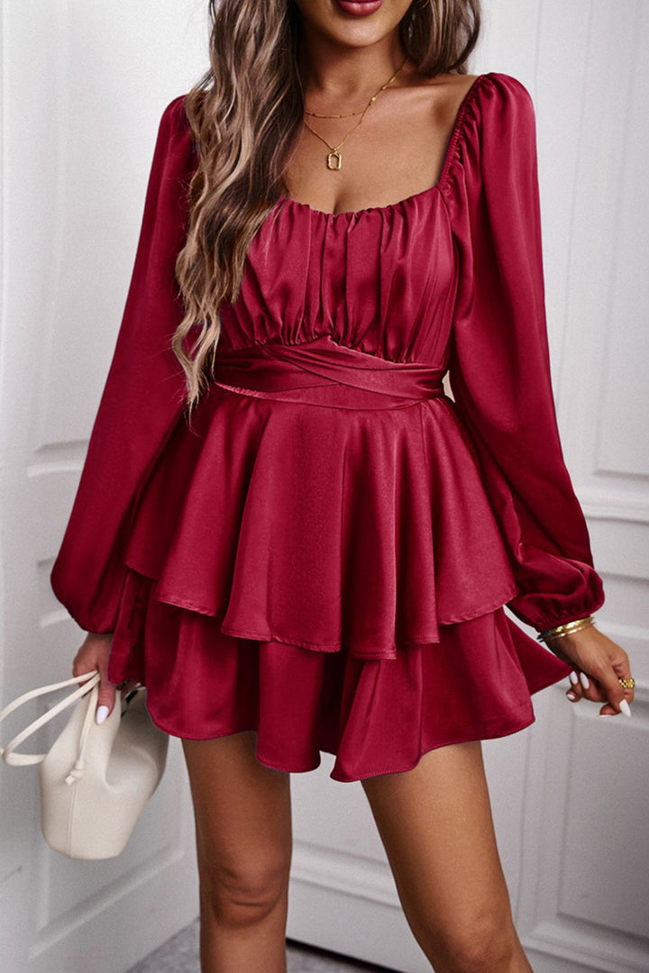 Long Balloon Sleeve Layered Romper - Runway Frenzy 