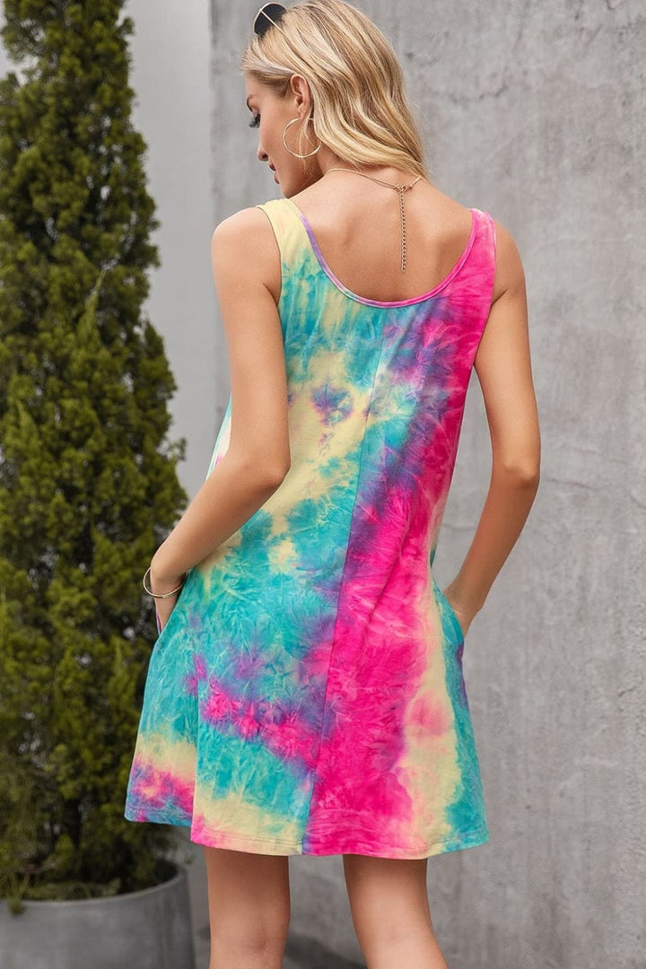 Tie-Dye Sleeveless Dress with Pockets - Runway Frenzy 