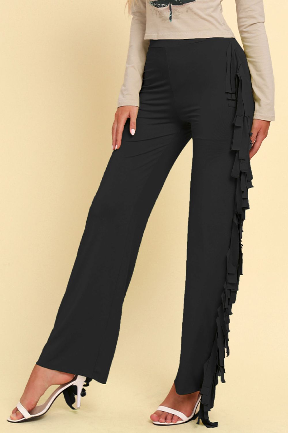 Fringe Trim Wide Leg Pants - Runway Frenzy