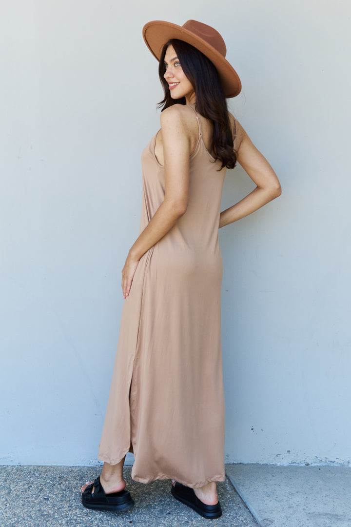 Ninexis Good Energy Full Size Cami Side Slit Maxi Dress in Camel - Runway Frenzy 