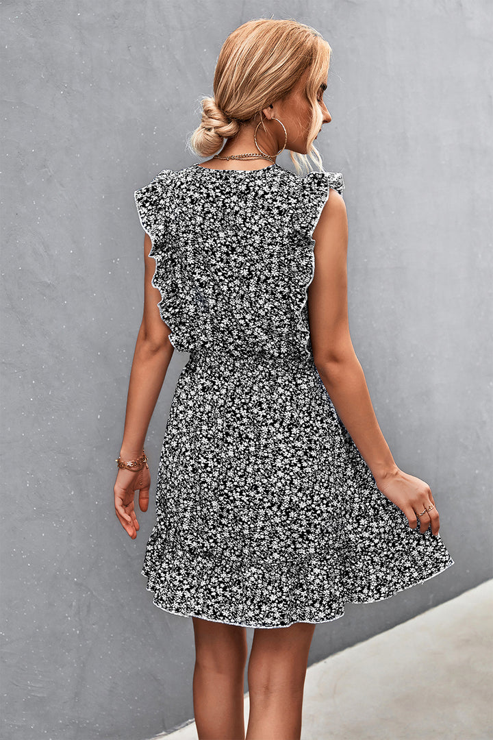 Ditsy Floral Ruffled V-Neck Dress - Runway Frenzy